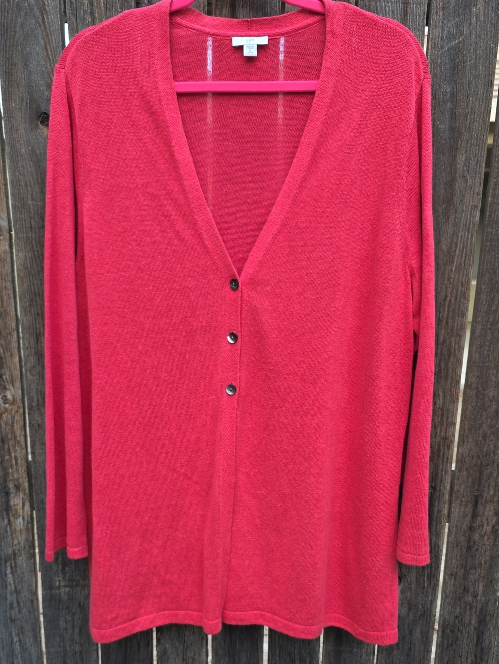 J. Jill Coral-Red Lightweight V-Neck Button Cardigan 55% Linen